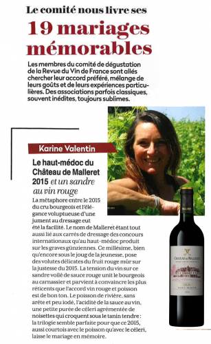 Article de presse Revue du Vin de France - novembre 2020 - Le haut-médoc du Château de Malleret 2015