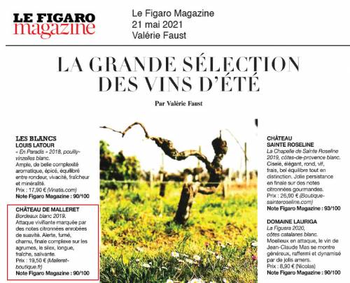 Article de presse Le Figaro Magazine - 21 mai 2021 - La grande sélection des vins d'été