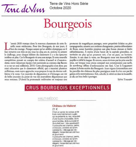 Article de presse Terre de Vins Hors Série - Octobre 2020 - Bourgeois qui peut !