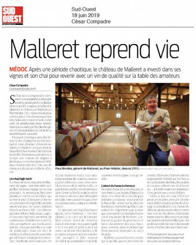 Article de presse Sud Ouest - 18 juin 2019 - Malleret reprend vie