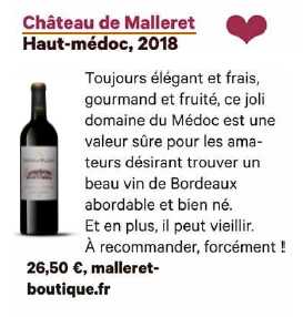 Article de presse Les Échos - 16 décembre 2021 - Château de Malleret, Haut-médoc 2018