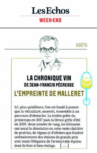 Article de presse Les Échos Week-end - 1 avril 2022 - Vin : l'empreinte de Malleret