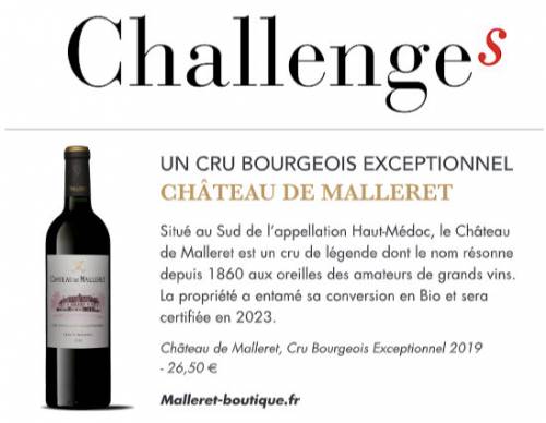 Article de presse Challenges - 2022-05-05 - Un Cru Bourgeois Exceptionnel
