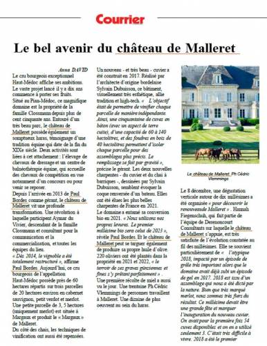 Article de presse Courrier - 13 janvier 2023 - Le bel avenir du château de Malleret