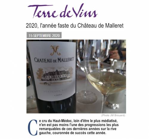Article de presse Terre de Vins - 15 septembre 2020 - 2020, l'année faste du Château de Malleret