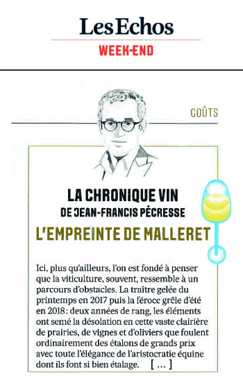 Château de Malleret, AOC Bordeaux Blanc 2020, article de presse Sud-Ouest Le Mag février 2022